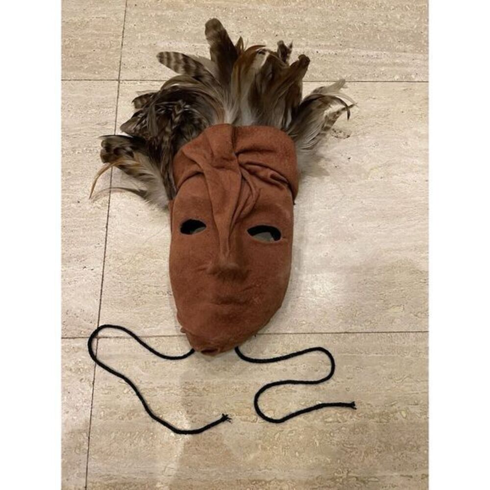 UNIQUE HANDMADE VINTAGE Suede LEATHER/FEATHER MASK